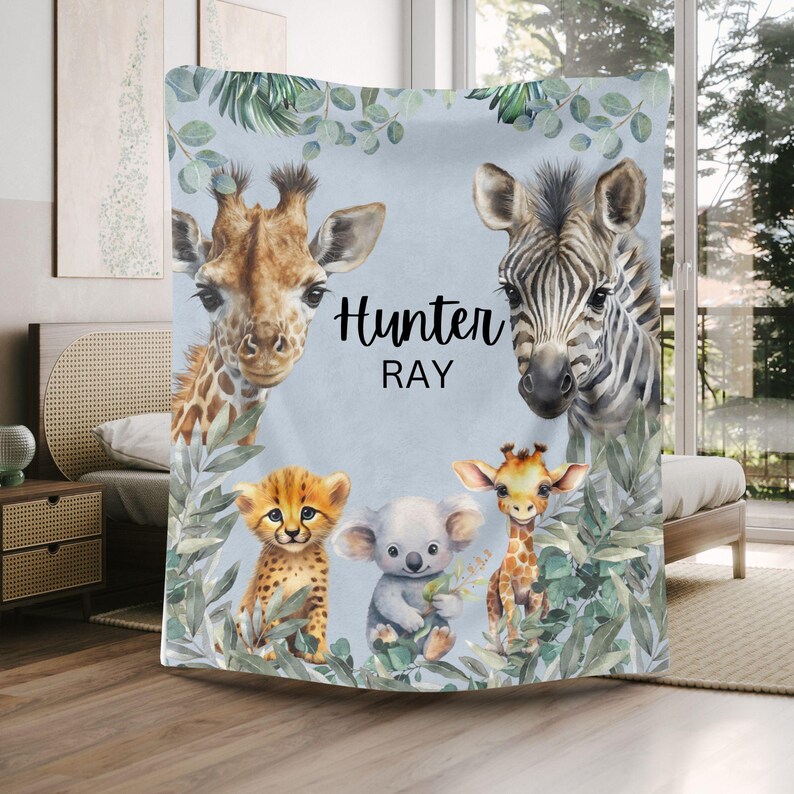 Custom Safari Animals Baby Blanket: Personalized Nursery Decor image 3