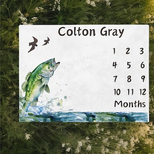Milestone Blanket Boy Fishing, Personalized Fishing Milestone Blanket, Baby Month Blanket, Custom Name Blanket Boy, Fishing Growth Blanket,