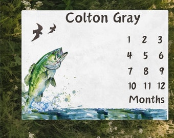 Personalized Fishing Milestone Blanket: Baby Month Growth Chart