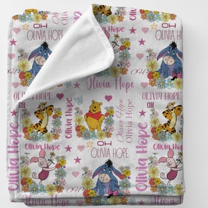 Classic Winnie the Pooh Blanket, Personalized Baby Blanket, Baby Blanket, Retro Tigger Eeyore Winnie the Pooh Blanket Name, Baby Shower Gift