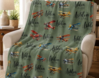 Manta de avión personalizada para bebé: regalo de avión vintage para guardería