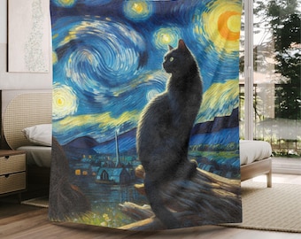 パーソナライズされた黒猫ミンキーブランケット：猫好きへのギフト
