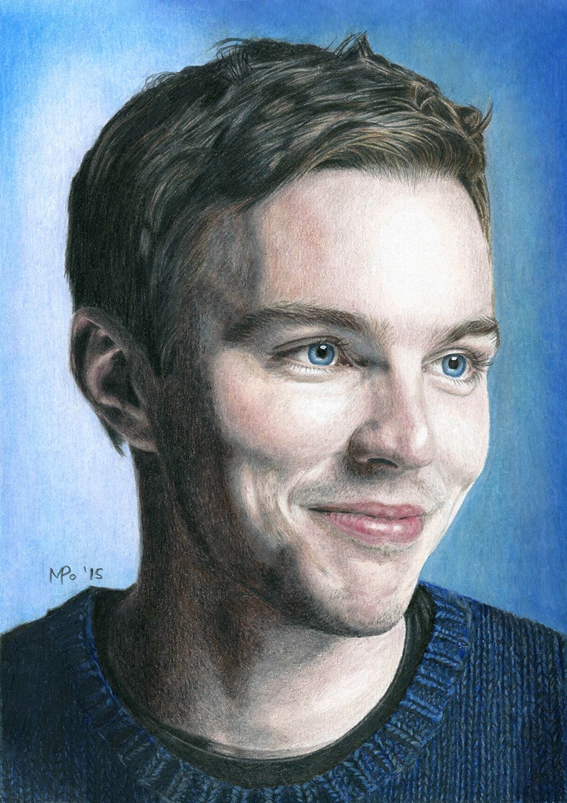 Custom hand drawn realistic color pencils portrait from a photo image 4