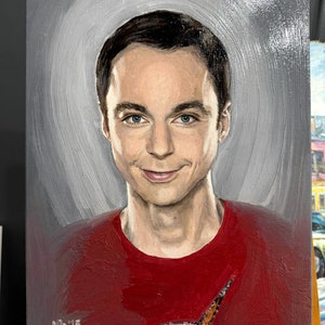 Handmade original oil painting of Jim Parsons as Sheldon Cooper from The Big Bang Theory image 1
