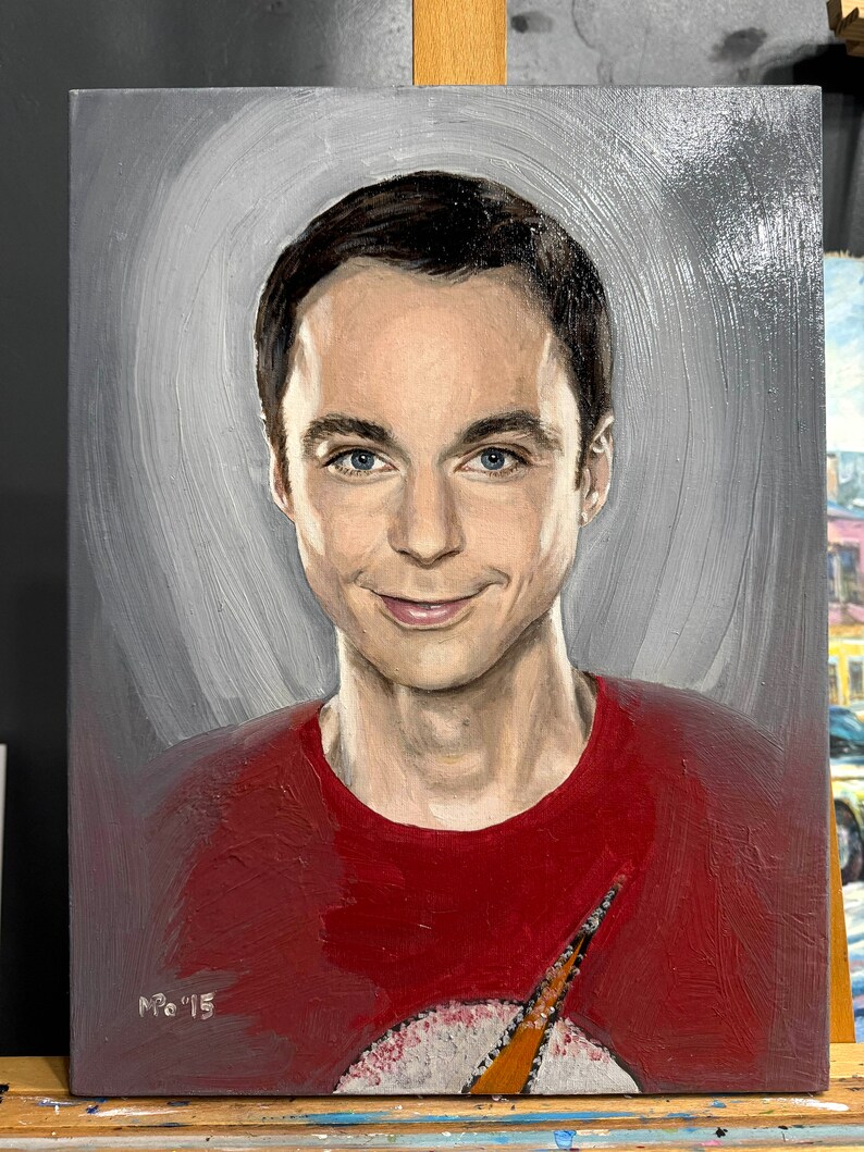 Handmade original oil painting of Jim Parsons as Sheldon Cooper from The Big Bang Theory image 1