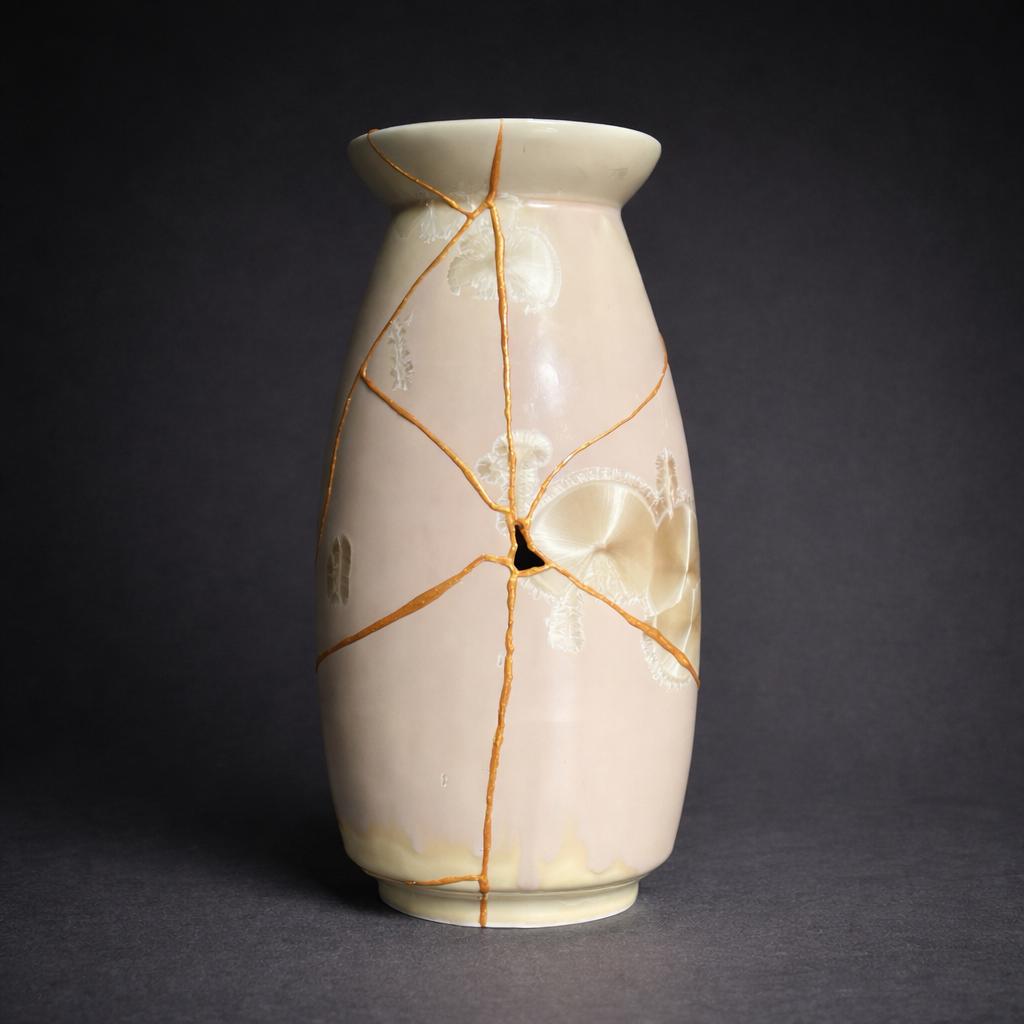 Kintsugi Taiwanese Vase From Yingge - 8 Breaks: Golden Repair