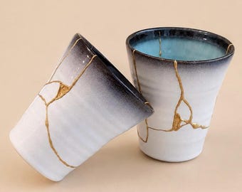 Kintsugi Cup - Golden Repair, Wabi Sabi Decor
