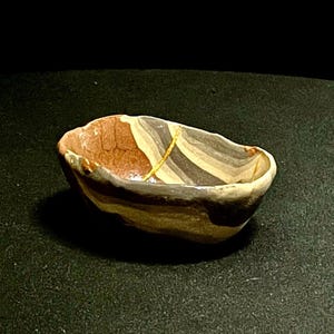 Kintsugi Dish - 4 Breaks: Golden Repair, Wabi Sabi Decor