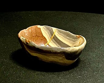 Kintsugi Dish - 4 Breaks: Golden Repair, Wabi Sabi Decor