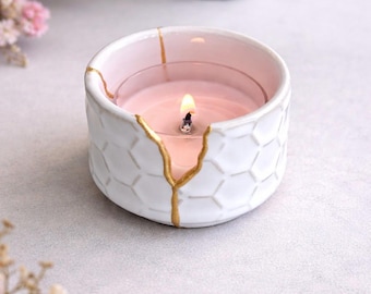 Kintsugi Tealight Candle Holder - Golden Repair - Gift - Kintsugi Pottery - Broken and Repaired - wabi sabi