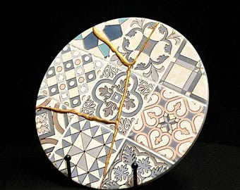 Kintsugi Plate - 4 Breaks: Golden Repair, Wabi Sabi Decor
