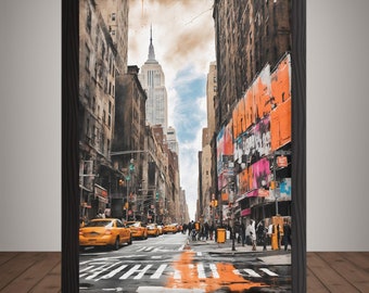 Impression d'art de l'Empire State Building | Art mural | Télécharger | Poster représentant une vue sur le paysage urbain de New York