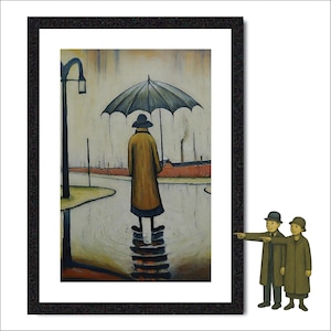 Lowry Style Rainy Day Art Print - British Scene, A4 Giclée