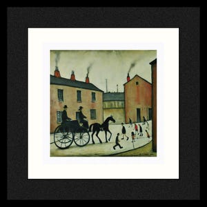 "Gerahmter ""Pferdewagen"" Giclée Kunstdruck 30cm im Stil von LS Lowry."