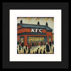 Kentucky Fried Chicken KFC Giclée Art Print 21cm Square. Quirky Image in the Style Of LS Lowry. Mounted/Framed or Unframed