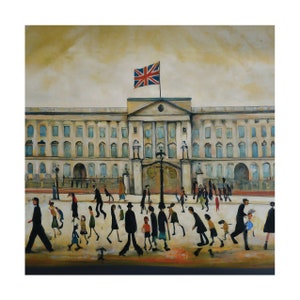 Lot de 6 cartes de voeux artistiques vierges de style Lowry - Motif palais de Buckingham - Carte 350 g avec enveloppes Kraft