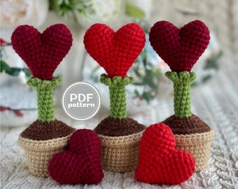 Crochet Heart Pot Pattern  | Amigurumi Valentine Decor (PDF Download)