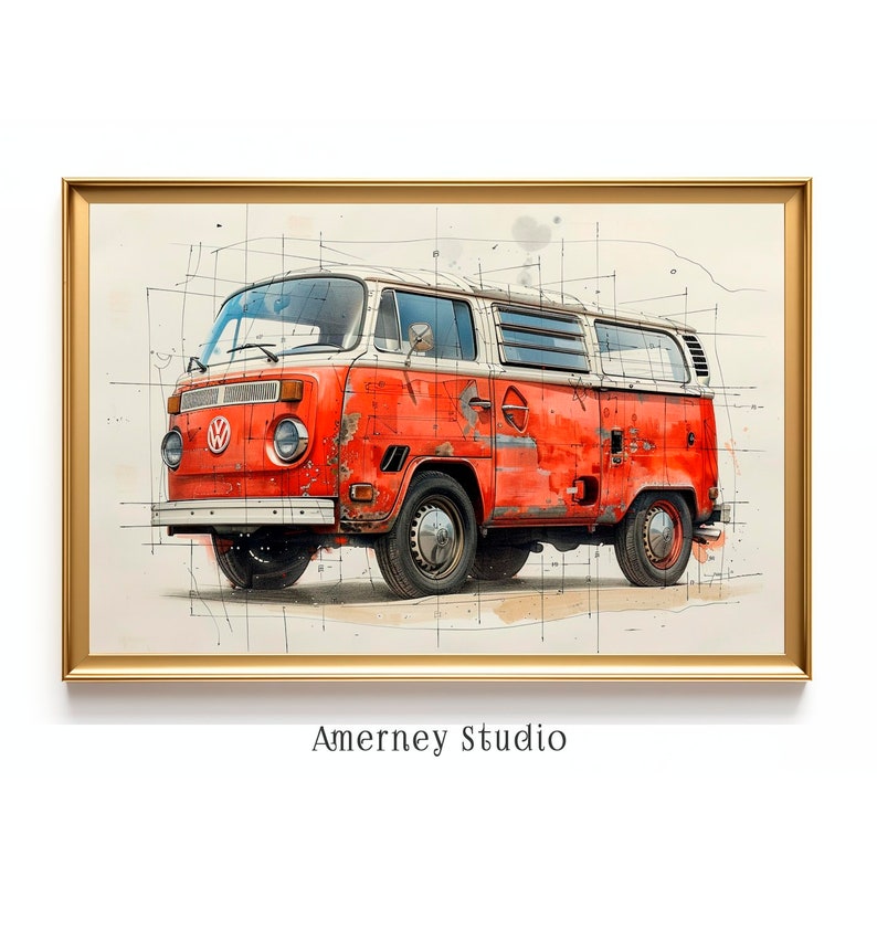 Vintage Volkswagen Camper Van Wall Art, Vintage Van Digital Prints