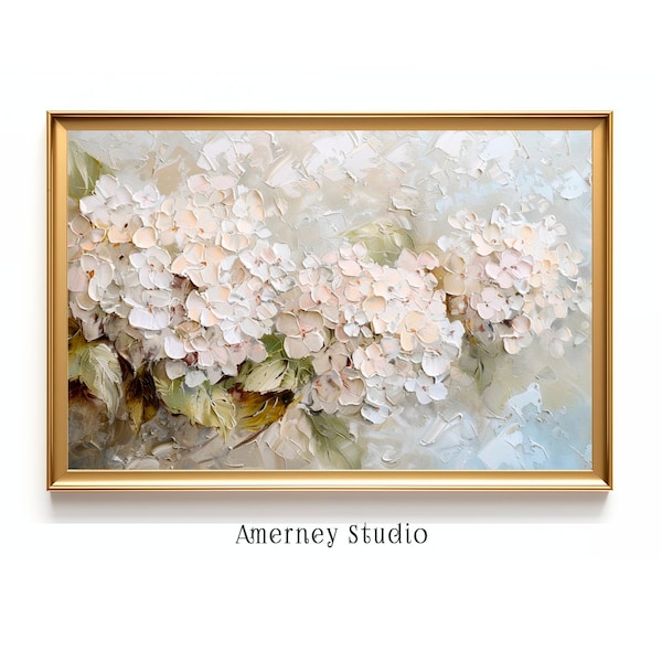 Digital White Hydrangeas Farmhouse Wall Art Image, Instant Download Printable Artwork for Rustic Home Decor, White Floral Digital Download