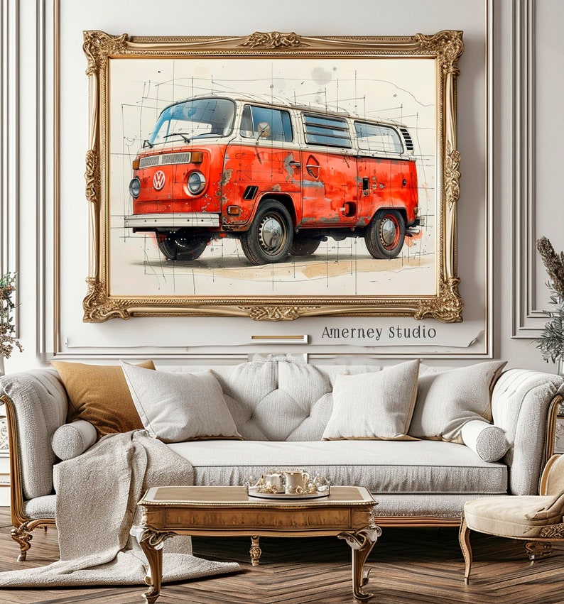 Vintage Volkswagen Camper Van Wall Art, Vintage Van Digital Prints