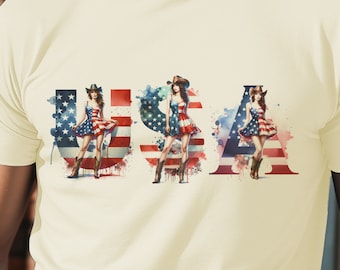 Comfort Color Cowgirl shirt, USA t Shirt, CowgirlsT Shirt, Memorial Day Shirt, 4th of July Shirt, Gift for Her, Gift for Him, Father gift