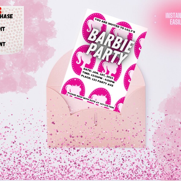 Instant download easily editable printable kids' Barbie birthday party invitation