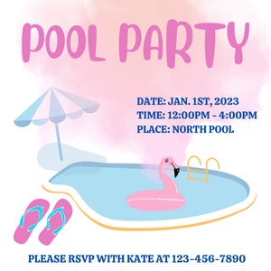 Instant Download Easily Editable Printable Kids' Pool Party Birthday Party Invitation - Etsy