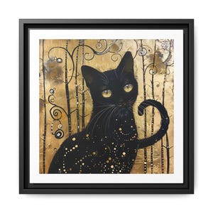 Black Cat with Gilded background - by Gustav Klimt Reimagined - Framed Posters