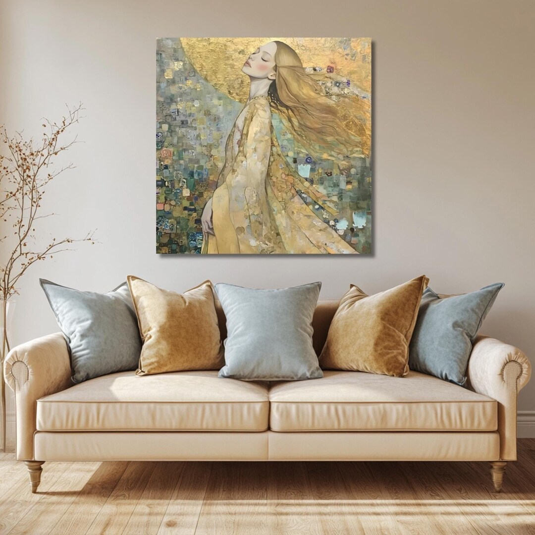 Gustav Klimt Style Woman Canvas Print: Pale Elegance Art - Etsy