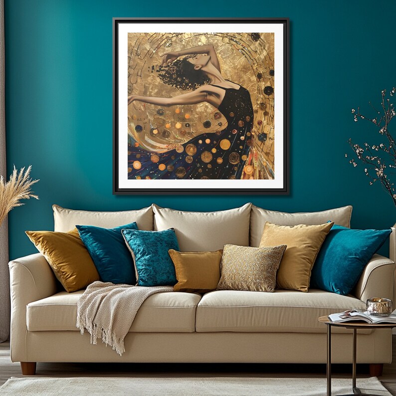 Golden Ballerina Art Nouveau Painting Klimt Art Print, Dancing