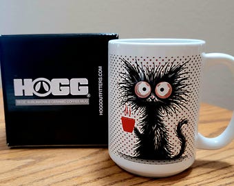 15 oz Coffee Mug, Stressed Out Big Eyed Cat, Double Sided
