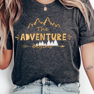 Adventure Begins T-Shirt – Hiking & Travel Shirt, Unisex Outdoor Explorer Tee, Nature Lover Gift, Camping - Vacation Graphic Shirt