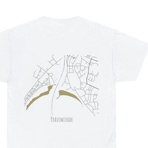 T-Shirt - 'Travemünde' -Stadtplan hochwertiger DtG Print auf dem Rücken und 'Travemünde' // Straßen, streetview, Strandurlaub// Strandshirt