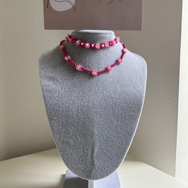 Collier Femme Rosace Rose (Perles)