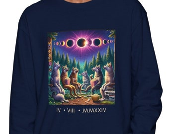 Wolf Pack Eclipse Roman Numerals Unisex Garment-dyed Long Sleeve T-Shirt Keepsake- Perfect souvenir, Mother's Day, Birthday, or Xmas gift!