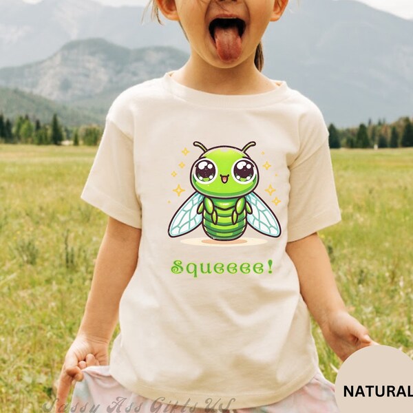 Adorable Kawaii Anime Squee Cicada Kids Bella T-shirt | Matching summer family shirts| bugs, cicada insects, harajuku, kawaii anime style