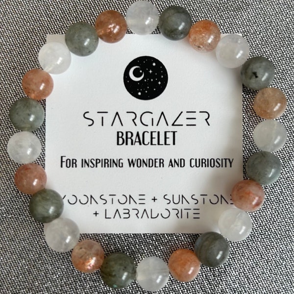 STARGAZER natural gemstone crystal 8mm bracelet feat. Moonstone, Sunstone, Labradorite, energy bracelet, healing stones, gift for girlfriend