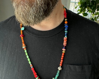 Southwestern Beaded Necklace: Turquoise, Coral, Lapis, Agate, Jade