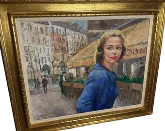 Pal Fried Parisian Street Scene Oil Painting with Ornate Frame (33” x 39”)