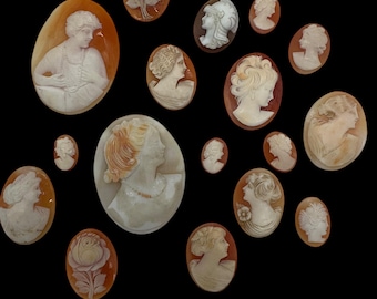 Antique Hand-Carved Shell Cameo Lot – Various Sizes – Beautifully Detailed – 17 Pieces