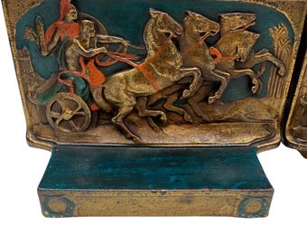 Antique Pompeian Bronze Classical Chariot Bookends