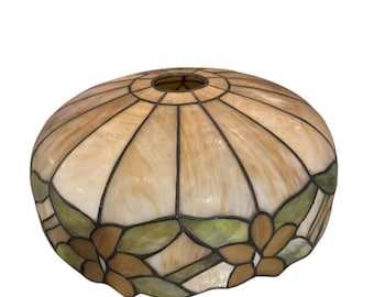 Antique J.A. Whaley Leaded Slag Glass Lamp Shade - 14" Floral