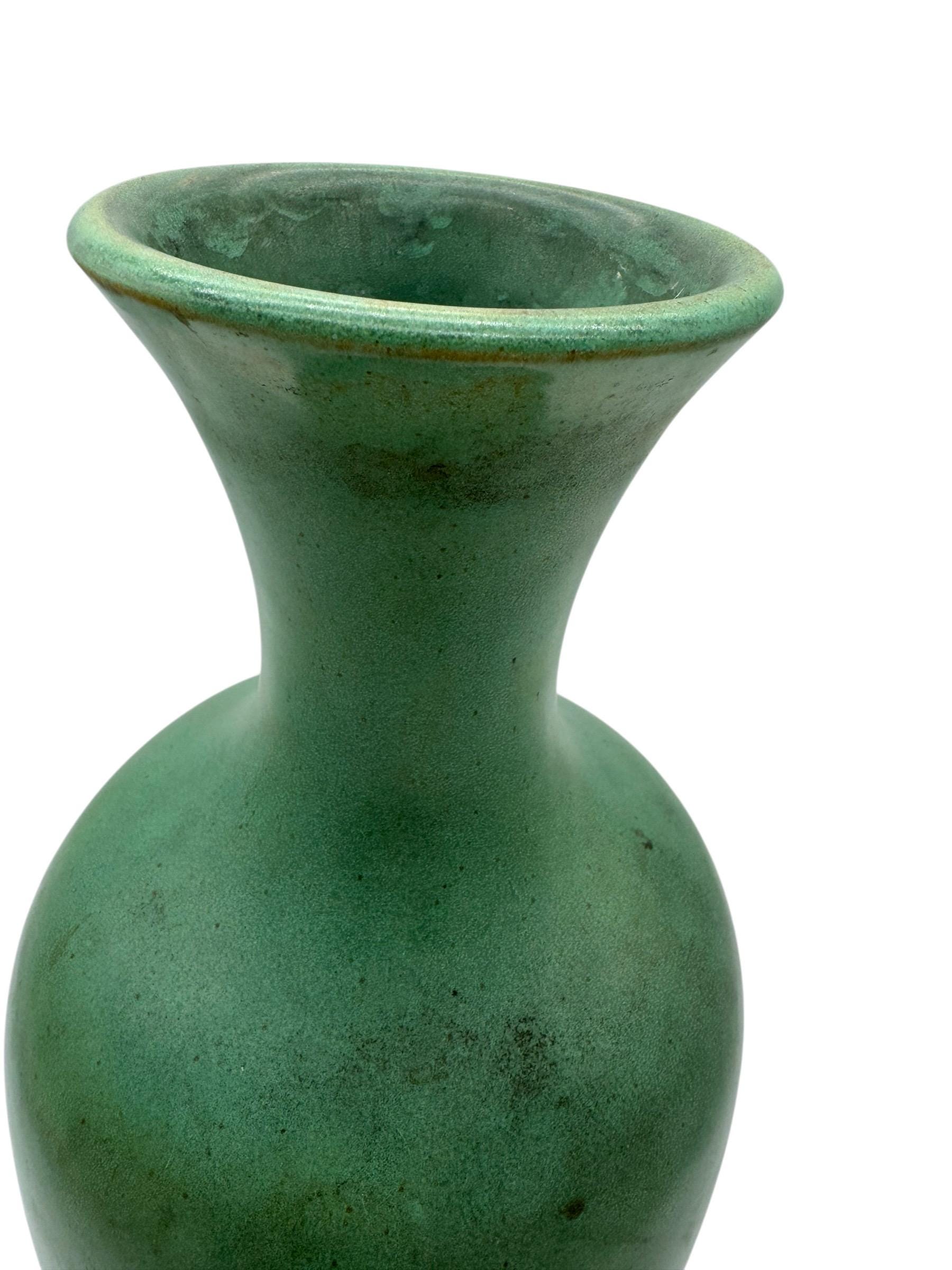 Monumental Teco Vase – 17” Tall – Matte Green Glaze – Museum