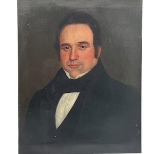 Mid-19th Century American Portrait Painting – Oil on Canvas, Gentleman in Formal Attire, c. 1840s