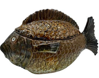 Bordallo Pinheiro Figural Fish Sopera Portuguesa Mayólica Cubierta Plato para Servir Modelo 944 11 Pulgadas