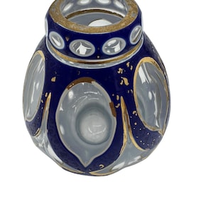 Antique Moser Cobalt Blue Cut to Clear Art Glass Vase with Gilded Decoration