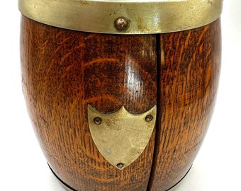 Antique Edwardian Oak & Silverplate Biscuit Jar
