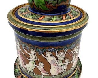 Tarro antiguo Doulton Burslem para galletas, con motivo de uvas y querubines, de finales de la época victoriana.