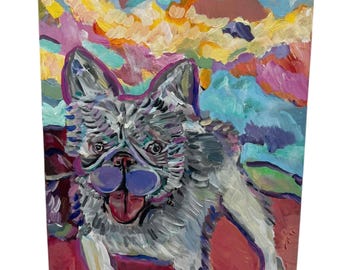 Original Laura Davis Acrylic Painting “French Furry Bulldog” | Contemporary Dog Art | 24x16 Canvas | Signed