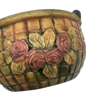 Antique Large Weller Flemish Pottery Jardinière – Basketweave & Roses – Circa 1898-1920